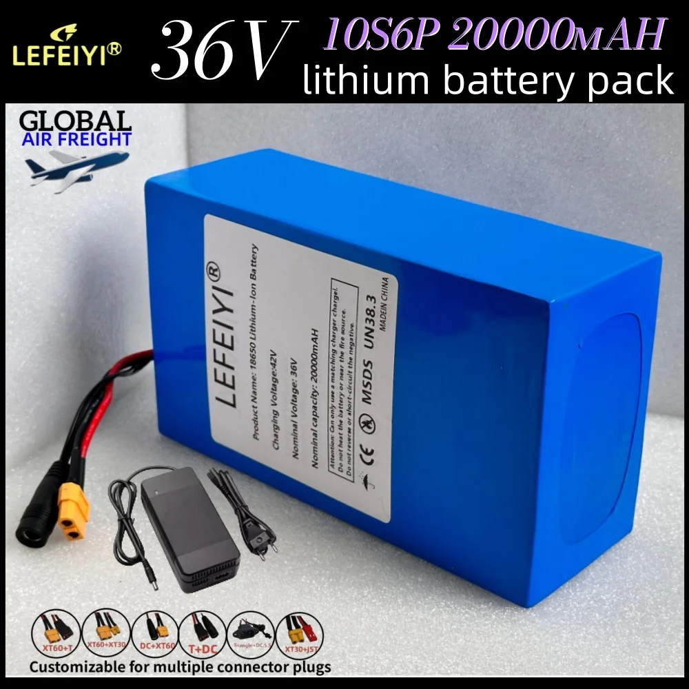 10s6p 36V 20000mAh Large Capacity 18650 Lithium Battery Pack with BMS 36v Battery Lithium 36v Ebike Battery