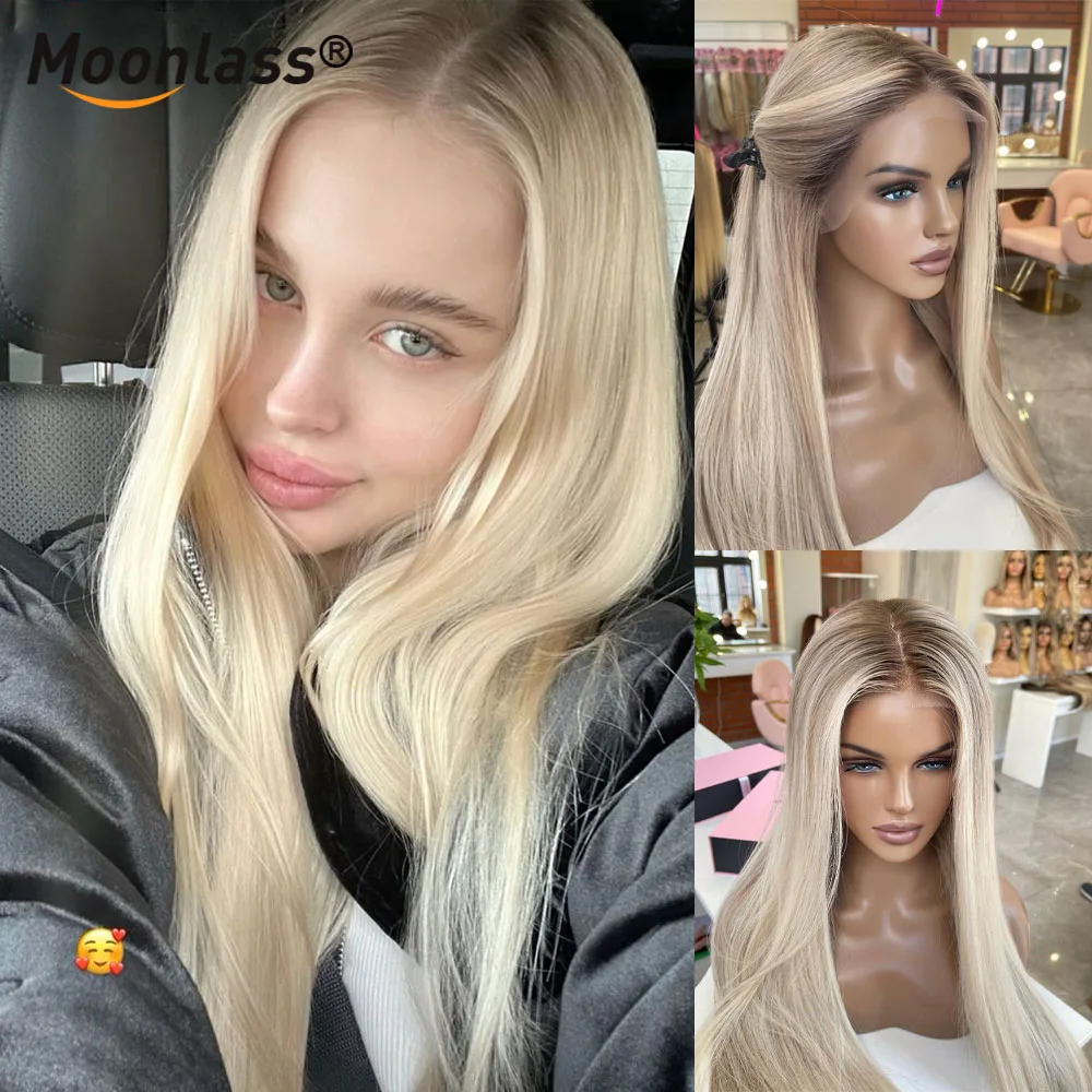 Vanilla Cream Blonde Balayage Color Human Hair Wig 180% Nude Color Lace 13x4 Upgrade Lace Wig 22inch Sleek Straight Wigs