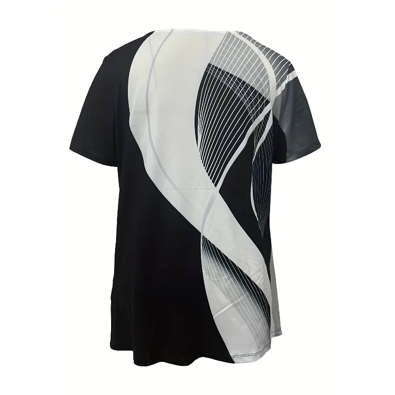 

Women's T-shirt Summer New Style European and American 3D Abstract Geometric Pattern Printed Round Neck Short Sleeve Loose Top