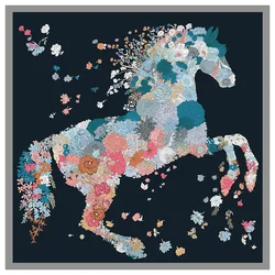 130cm New Flowers Horse Brand Square Scarf Women 2023 100% Silk Scarf Fashion Design Shawl Bandana Kerchief Scarves For Ladies