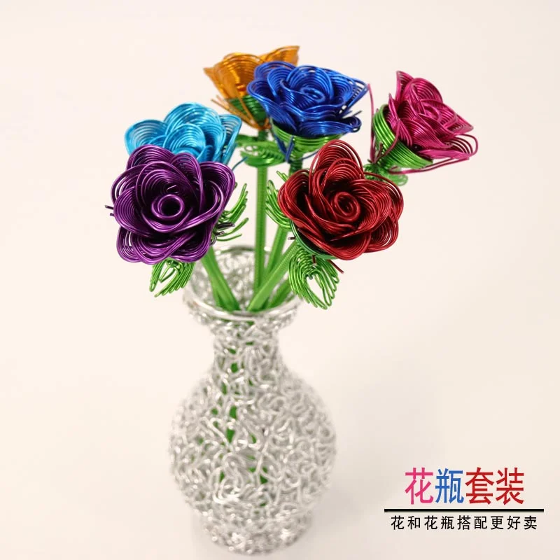 Aluminum wire crafts, roses, metal wire, hand-woven vases, Valentine's Day gifts, home decorations