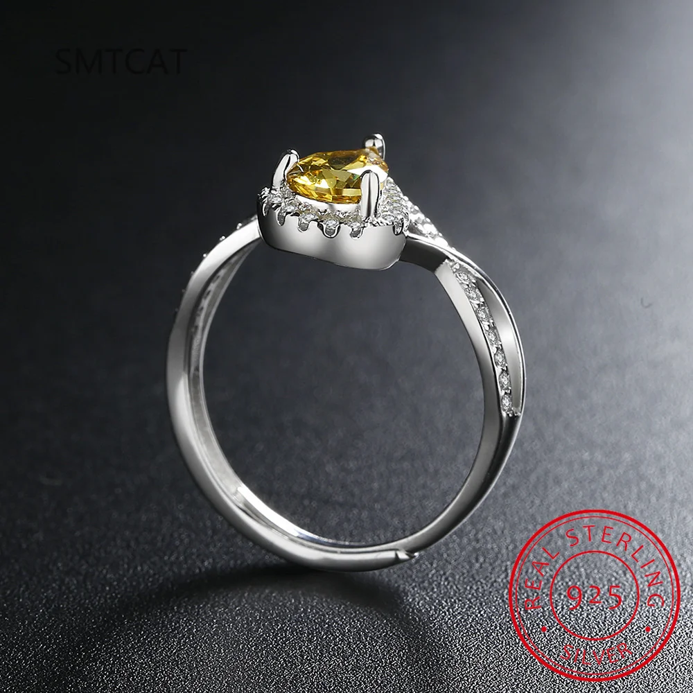 925 Sterling Silver Pear Cut Lab Sapphire Citrine High Carbon Diamonds Gemstone Wedding Engagement Ring Fine Jewelry Anillos