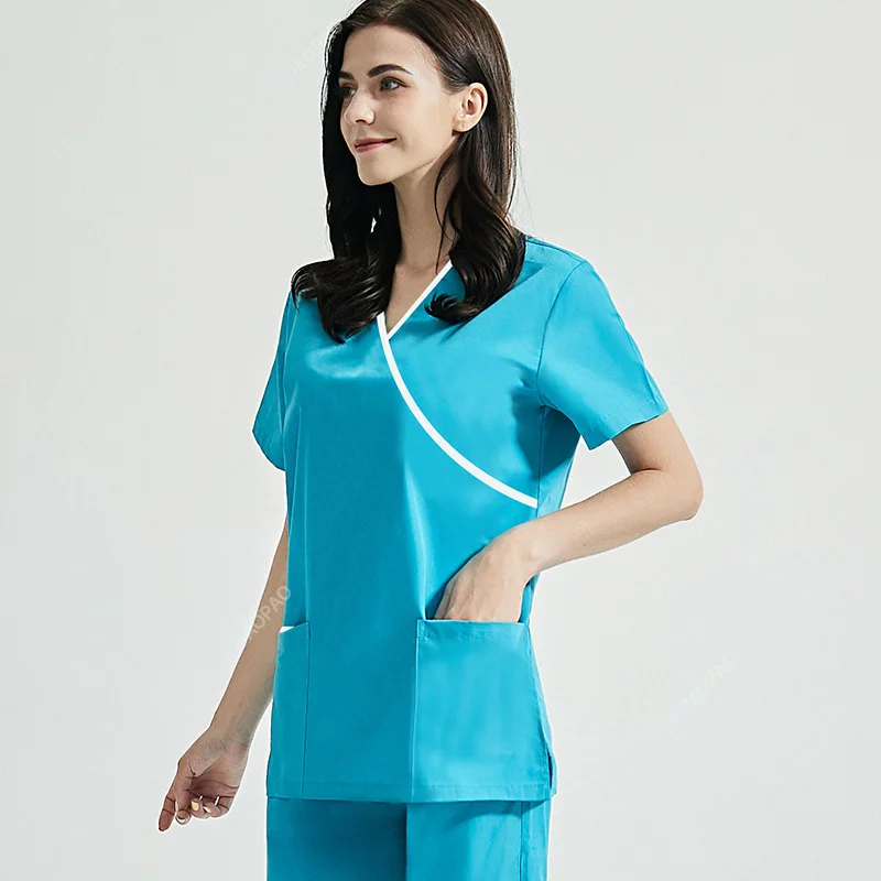 Ensemble uniforme d'hôpital pour animaux de compagnie pour femmes, olympiques de gIslande, document solide, générateurs unisexes, robe de poche, olympiques à col en V, prix de gros