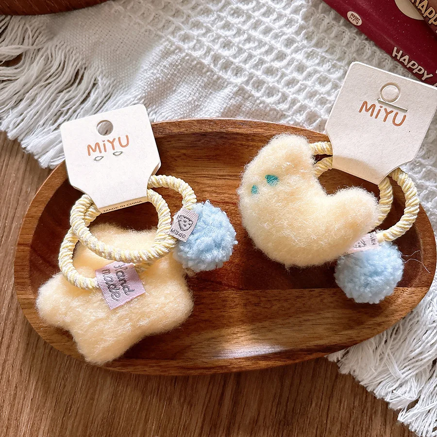 

Winter Hair Ties for Girls Adorable Stars Scrunchies 2 Pack Plush Elastic No Slip Gentle Hair Accessories