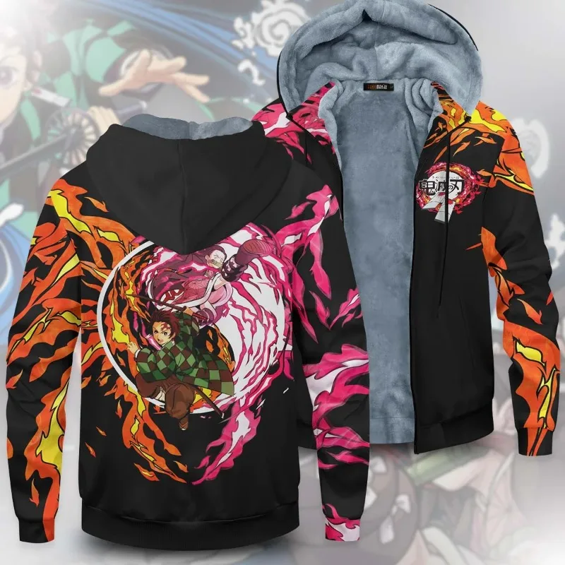 

Бархатная толстовка с капюшоном Demon Slayer — легкая весенне-осенняя куртка на молнии, тонкая толстовка в стиле аниме для мальчиков и девочек, подарок больших размеров