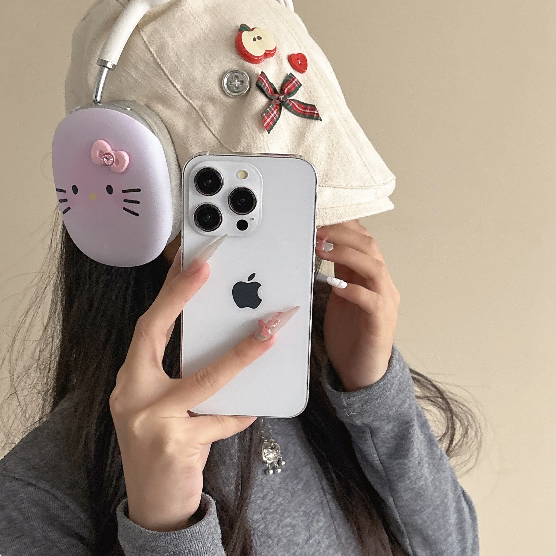 미니소 입체 리본 고양이 보호 커버 애플 헤드 장착형 이어 모자 이어 컵 이어폰 케이스