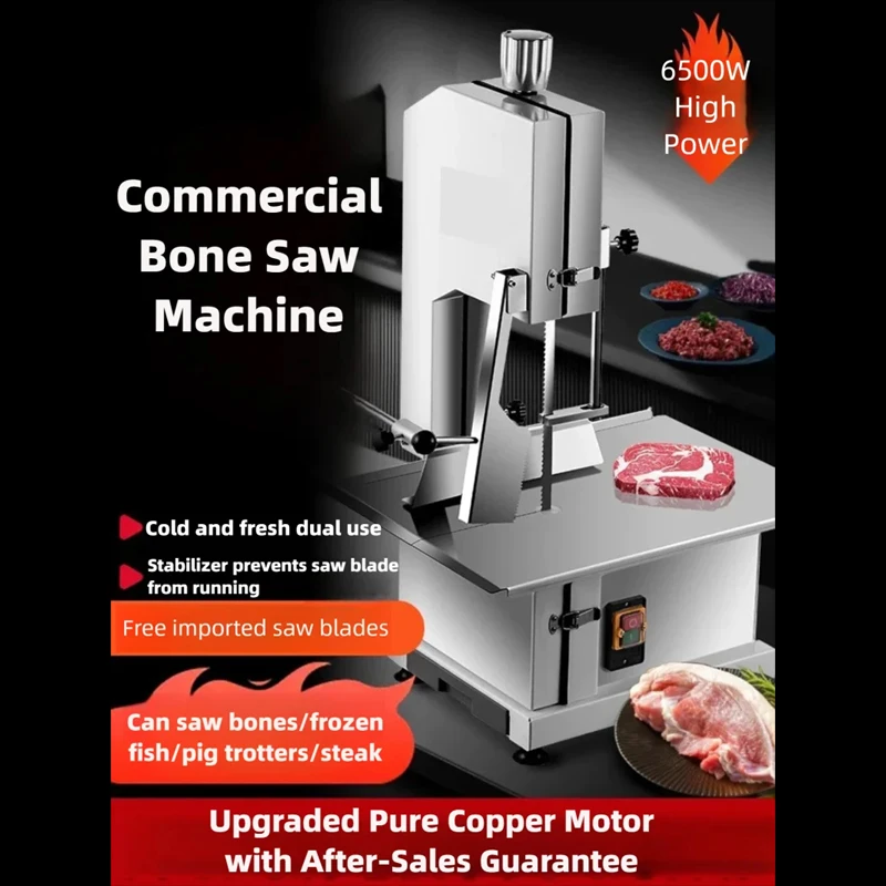 Electric Meat Bandsaw Bone Saw Machine Stainless Steel Blade Table Cutting Beef Pork Lamb Fish Chicken Slicer  6500W 110V