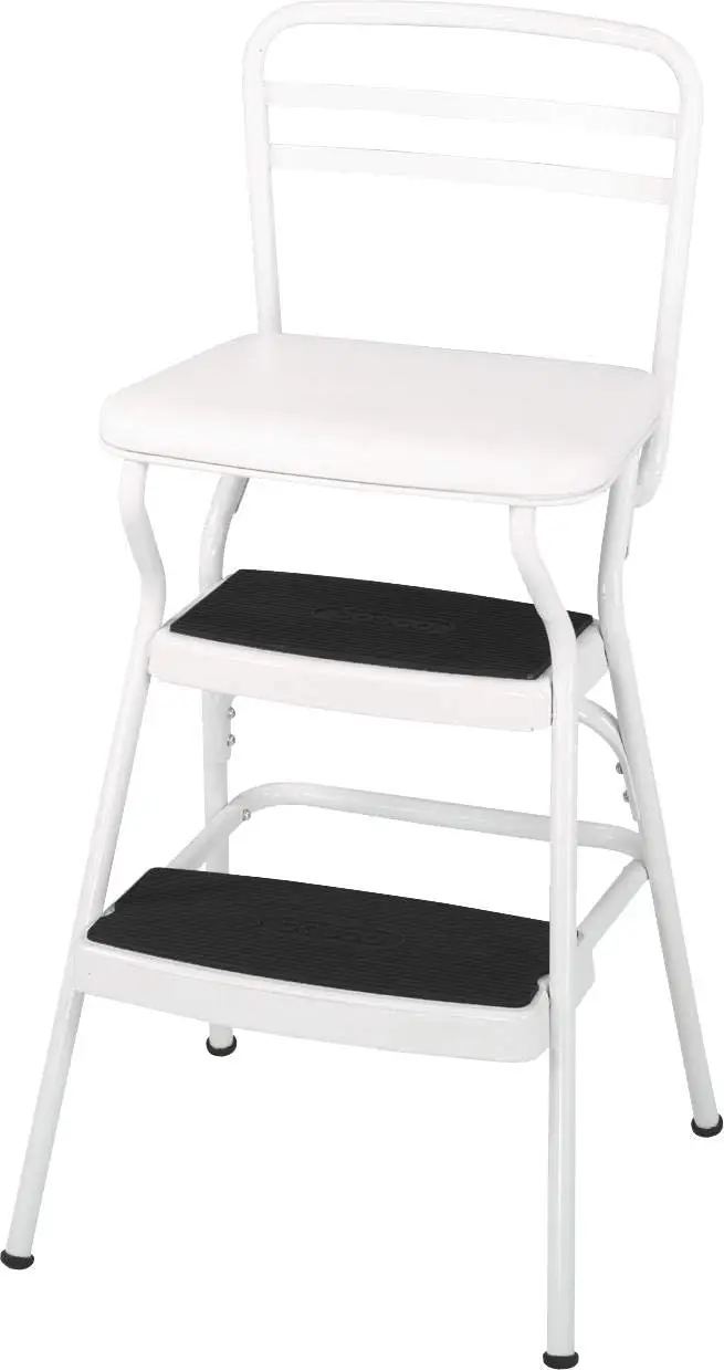 

Stylaire Retro Chair + Step Stool With Flip-Up Vinyl Seat, White