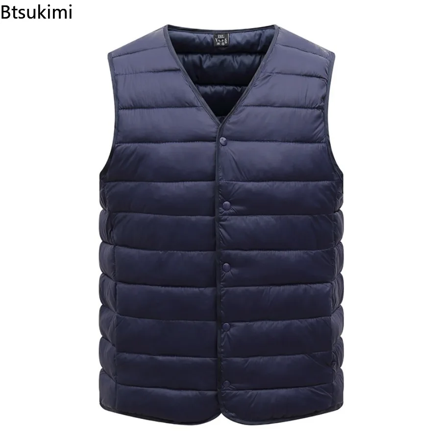 Large Size L-5XL Men's Ultra Light Down Cotton Vest Winter Warm V-neck Sleeveless Vest Jackets Male Casual Inner Wear Waistcoats