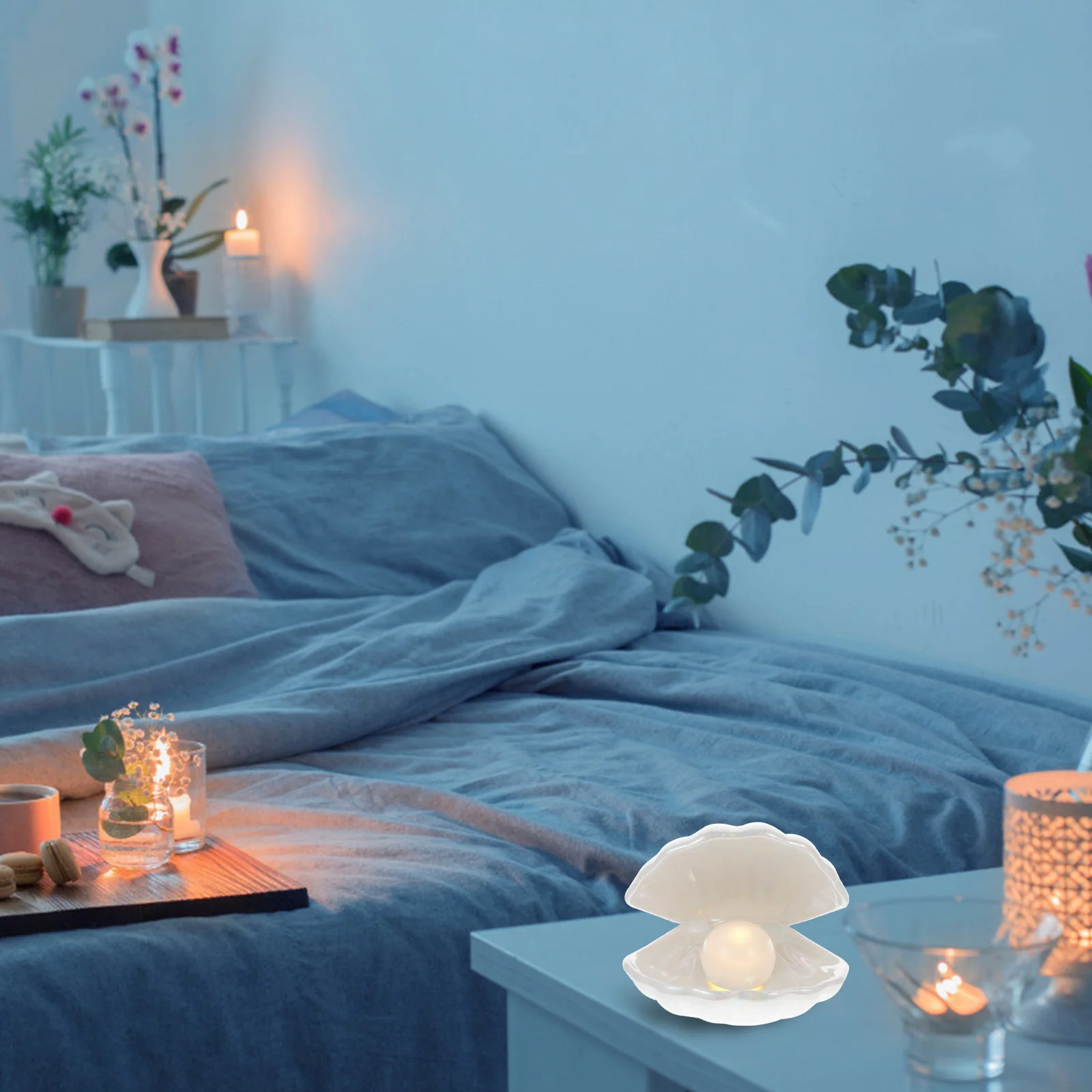 Lampka nocna Shell, biała perła, dekoracja ceramiczna, lampka biurkowa/nocna w stylu europejskim, dekoracja pokoju, lampka nocna