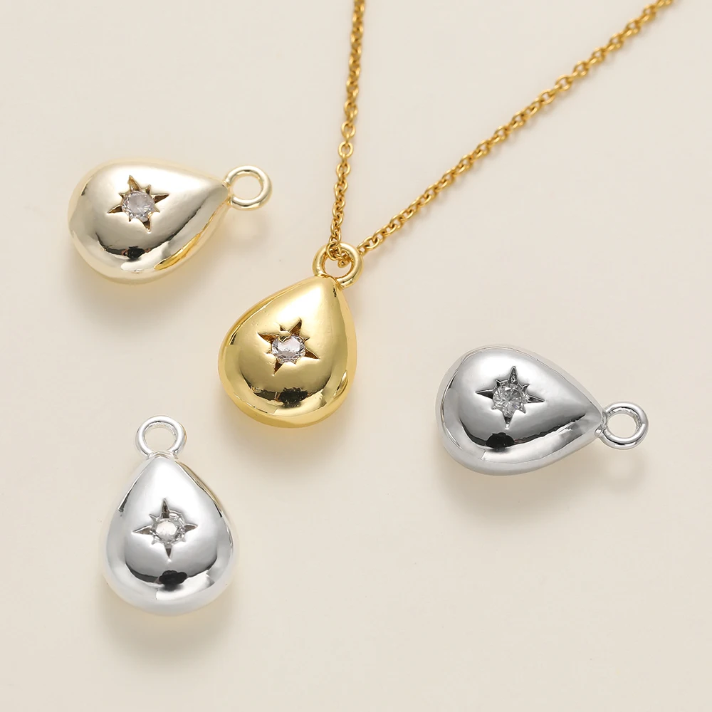 

2Pcs/Lot 14/18K Gold Plated Water Droplet Shape Pendants with Zircon for Necklace Bracelets Jewelry Making Supplies Accessories