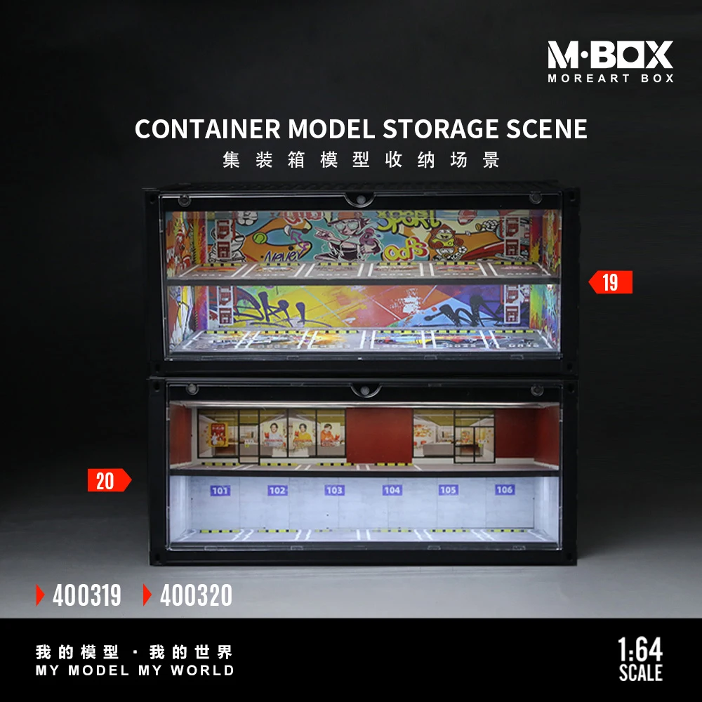 

Предзаказ*MoreArt-MBOX 1:64 Коллекционный бокс-диорама для хранения и демонстрации моделей автомобилей, гараж-контейнер с граффити, сцена парковки