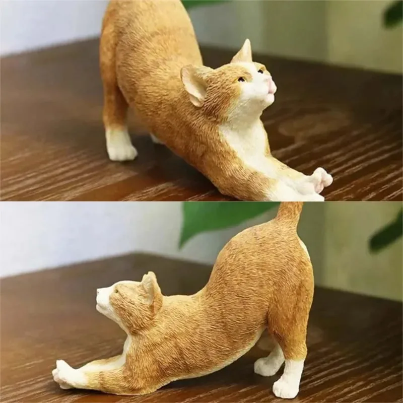 

1/6 Scale Yellow Stretching American Wirehair Cat Model for 12 Inch Resin Car Decoration Crafts Hobby