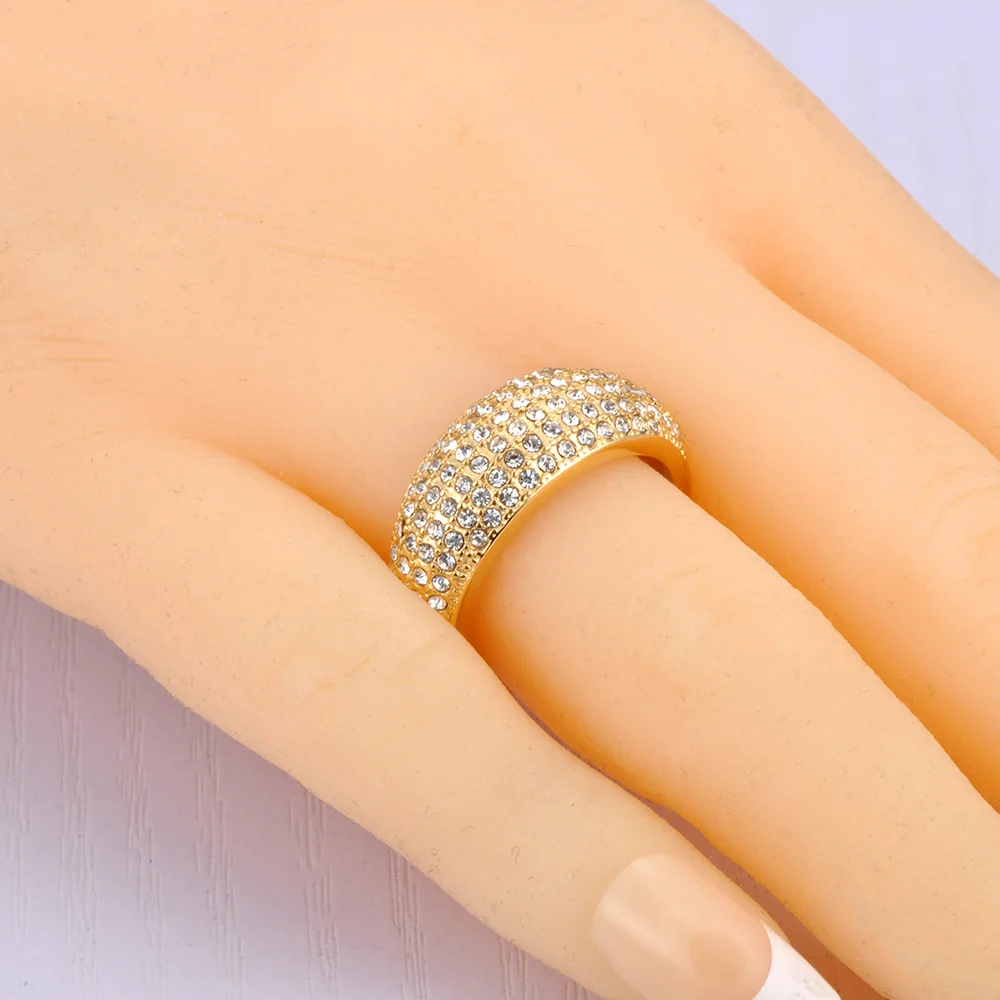 Lokaer Trendy 316L Stainless Steel Pave Setting Cubic Zirconia Ring For Women Real Gold Plated Finger Jewelry Bijoux Gift R23102