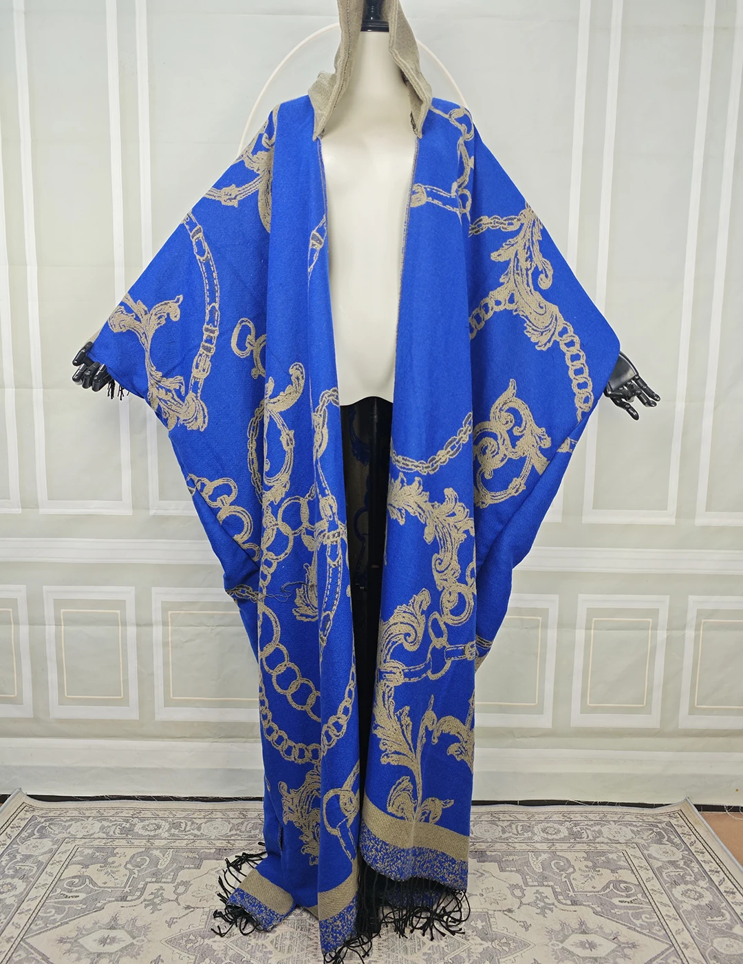 

Большие зимние африканские женские кимоно с открытой передней частью и капюшоном, кардиганы, мусульманская мода, длинное пончо с принтом, роскошный теплый халат