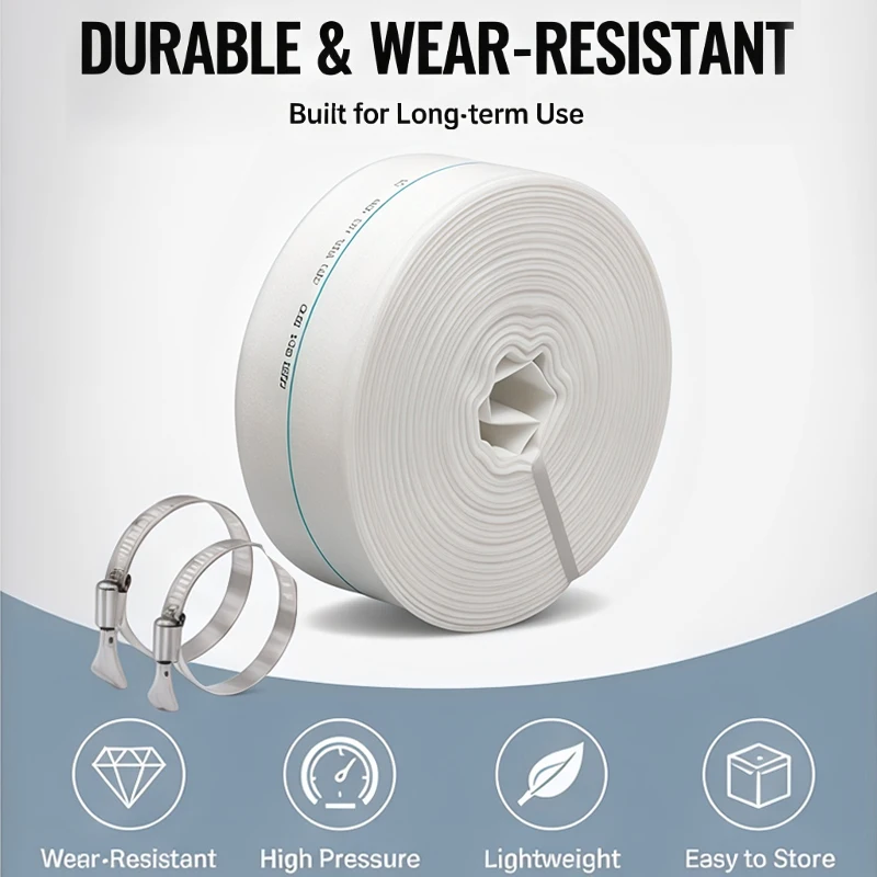 Tuyau d'arrosage flexible de 2 pouces avec colliers de serrage, tuyau d'irrigation en polyester résistant aux déchirures pour usage agricole et industriel