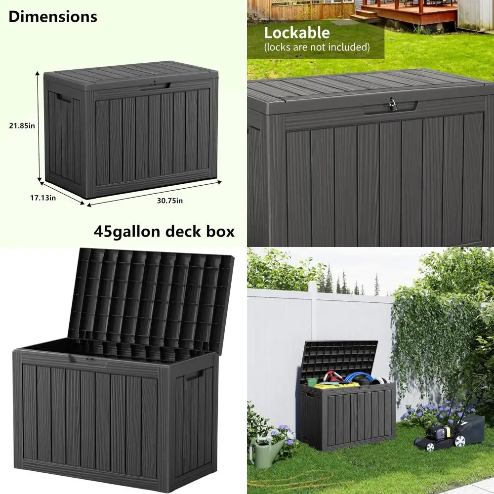 

45 Gallon Resin Deck Box with Lockable Lid for Outdoor Storage, Patio, Pool, and Garden Use