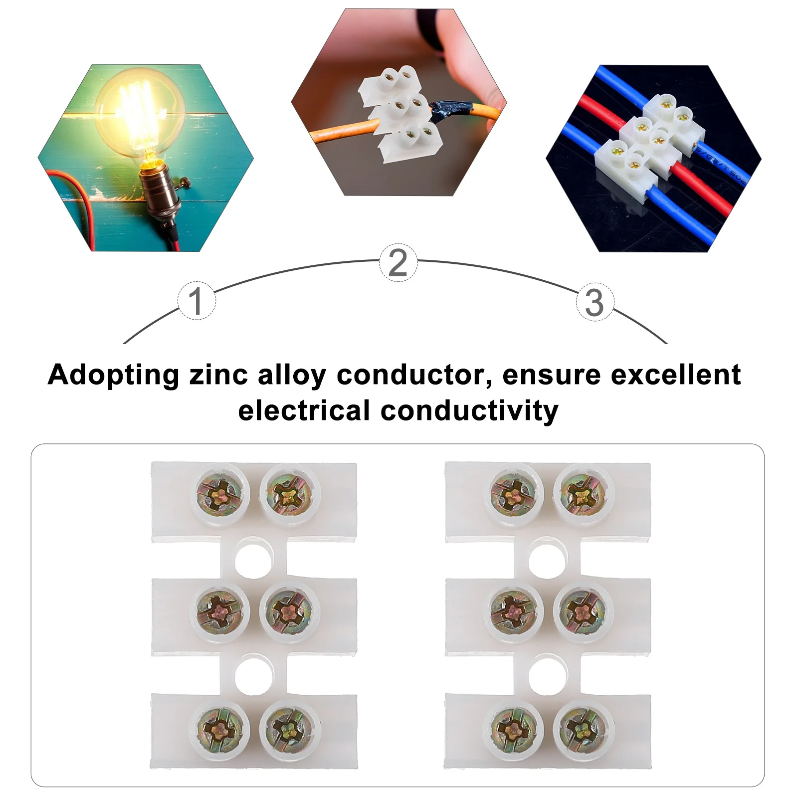 

30pcs 3 Position Screw Terminal Block Zinc Alloy Conductor Flame Retardant Shell High Temperature Resistance Corrosion Proof