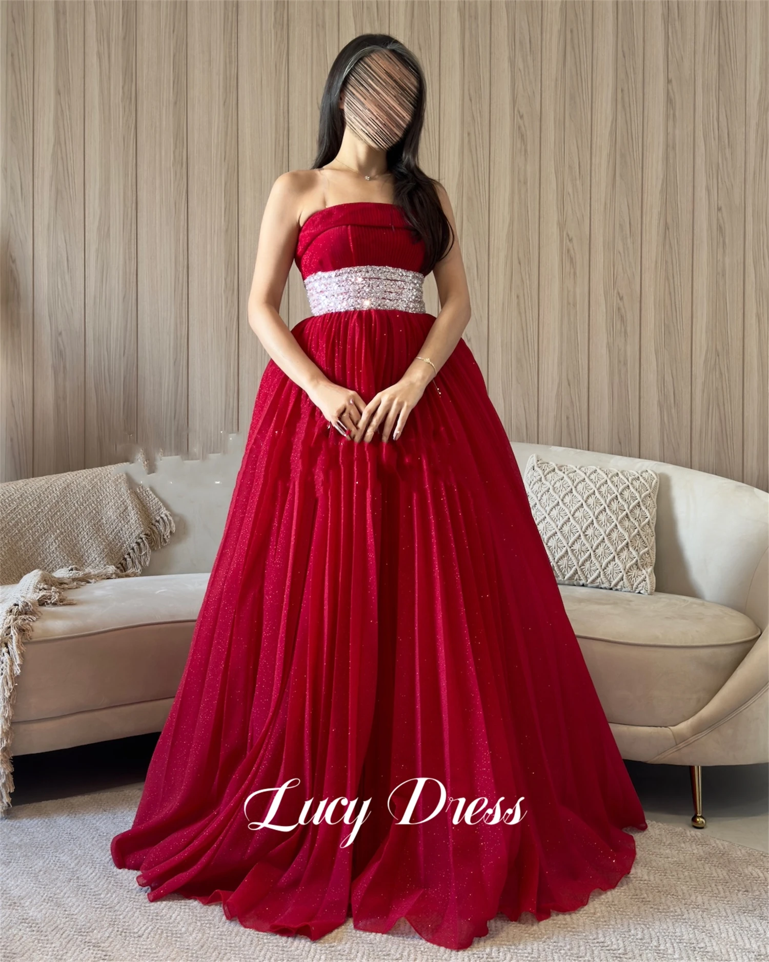 

Lucy Shiny Ball Gown Red Party Dress Women's Luxury Elegant Pretty Dresses Gala Woman Formal Womens Evening 2024 Long Wedding