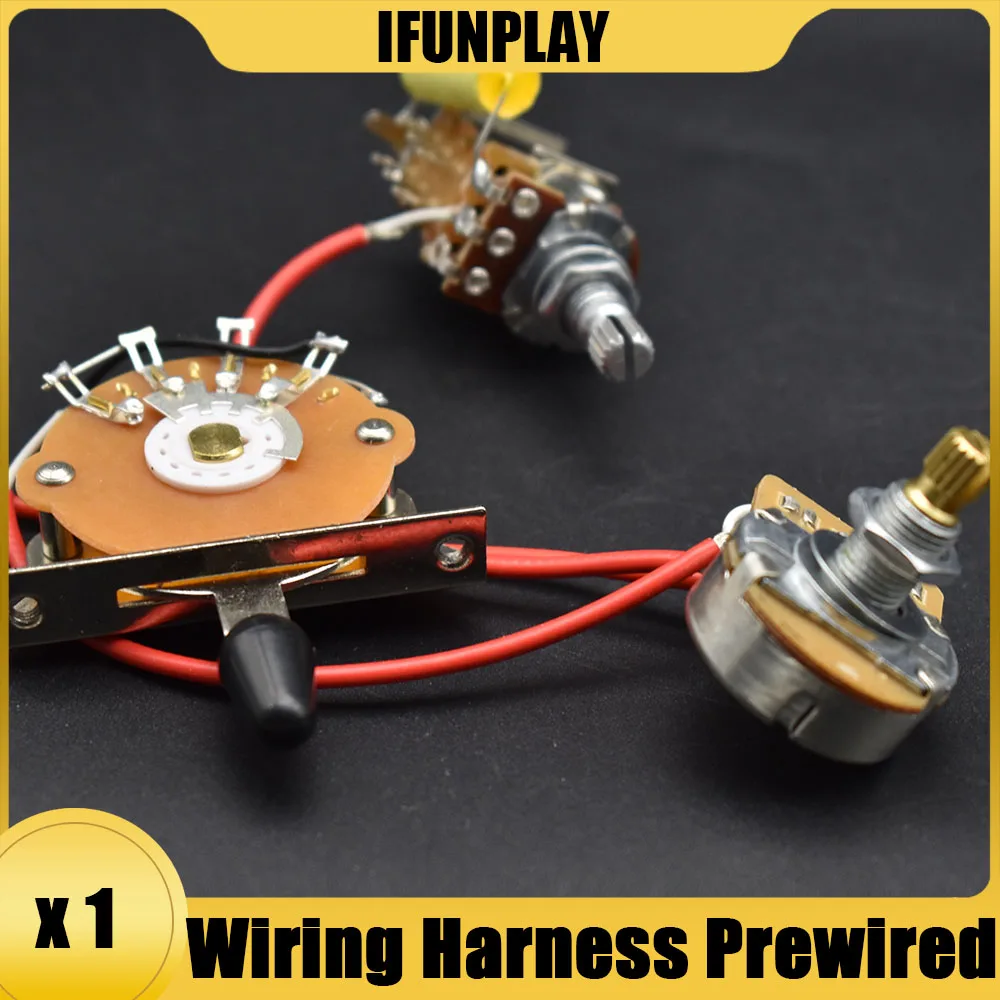 Loaded Pre-wired Electric Guitar Wiring Harness Prewired Kit  A500K Pull Potentiometer 500K Brass Pots + 3-Way Switch