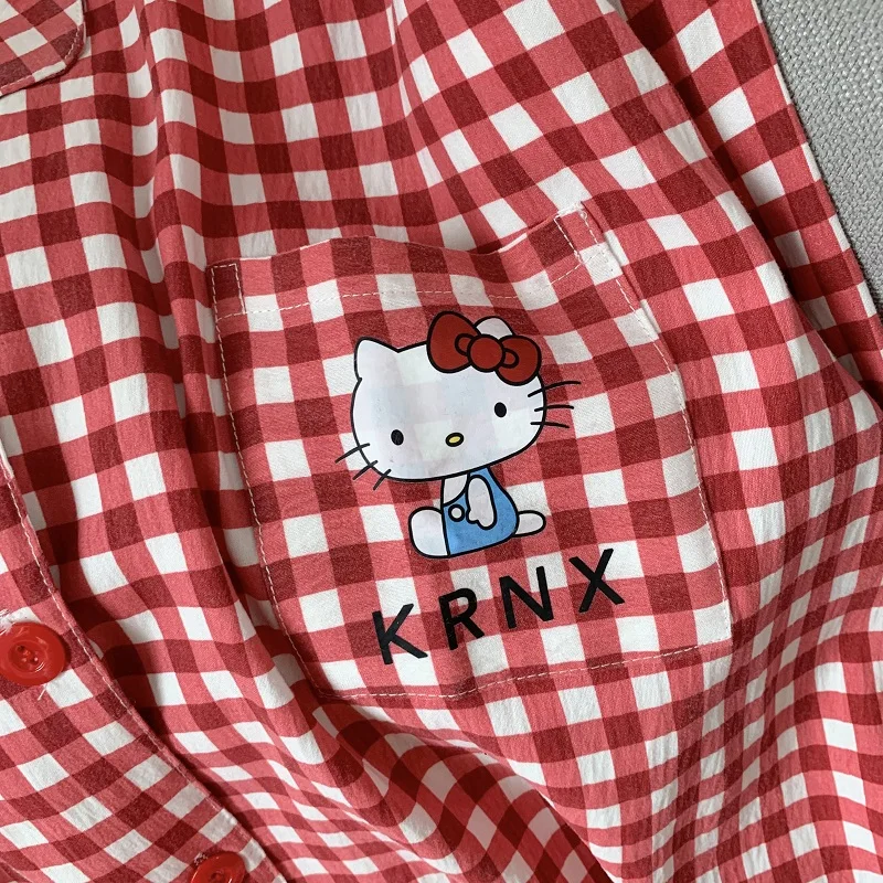 حجم كبير النساء مرحبا كيتي منامة مجموعة Kawaii Homewear طويلة الأكمام قطعتين بيجامة مجموعة فضفاضة ملابس خاصة الزي هدية الكريسماس #3