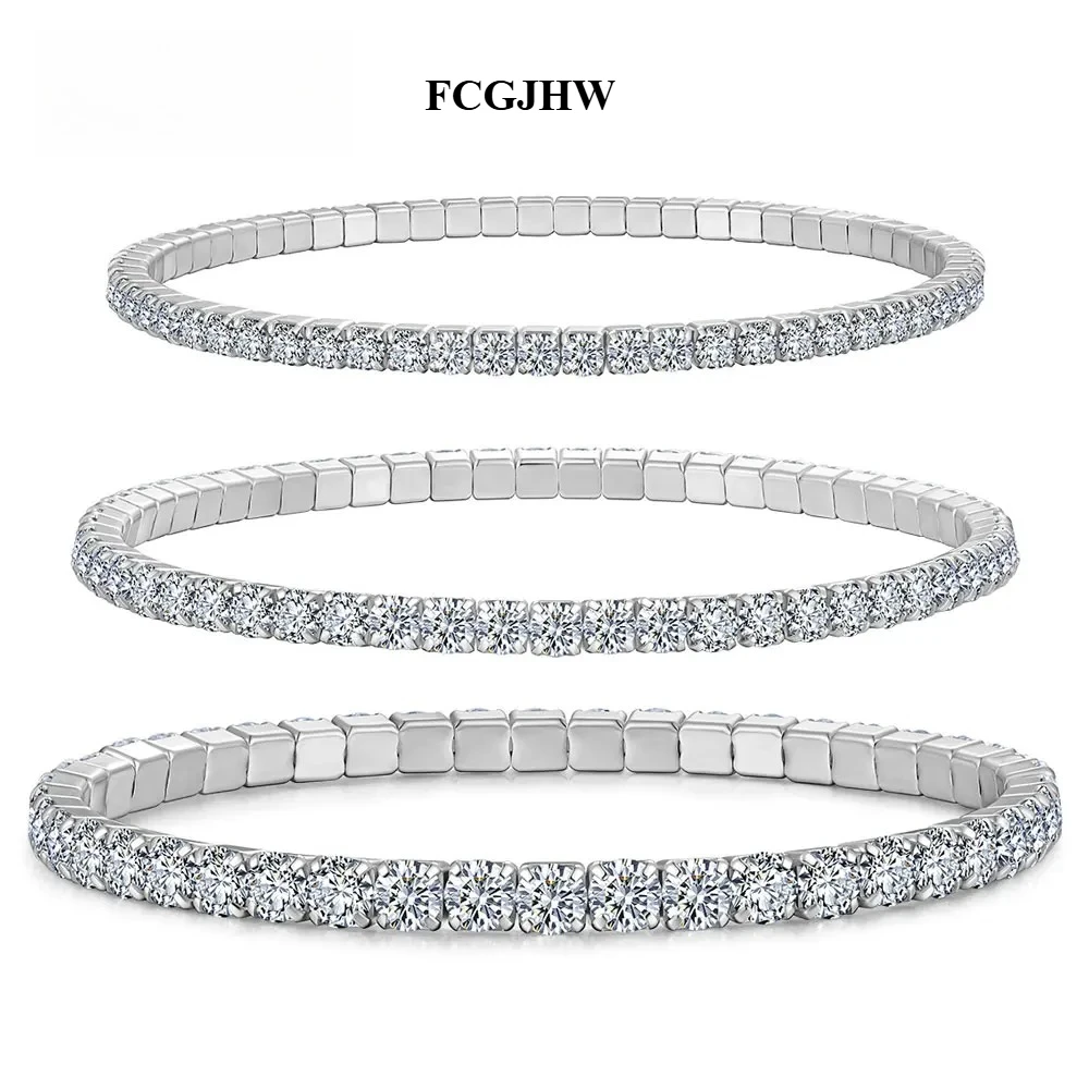 FCGJHW D VVS1 Moissanite Tennis Bracelet 2.5/3/4mm 925 Sterling Silver Elastic Dainty Tennis Bracelets for Women Men 2026