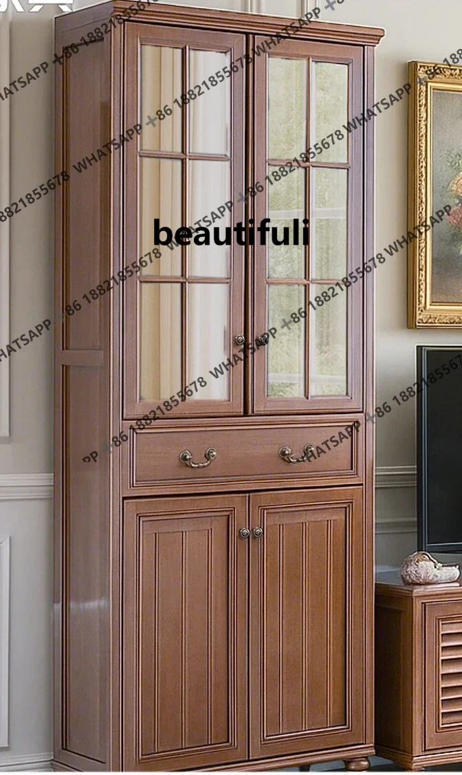 

American retro bookcase walnut color all solid wood living room glass door storage study display case H