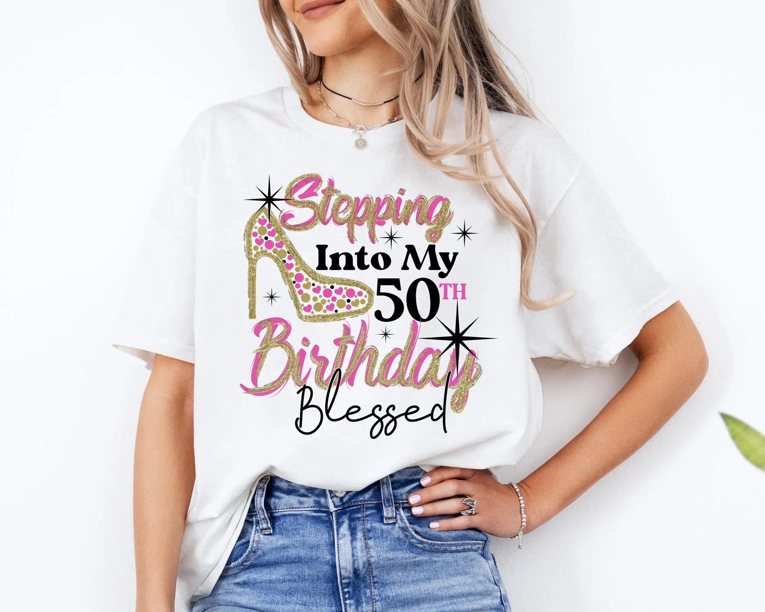 Stepping Into My 50Th Birthday Blessed T Shirt Diva Bling Women