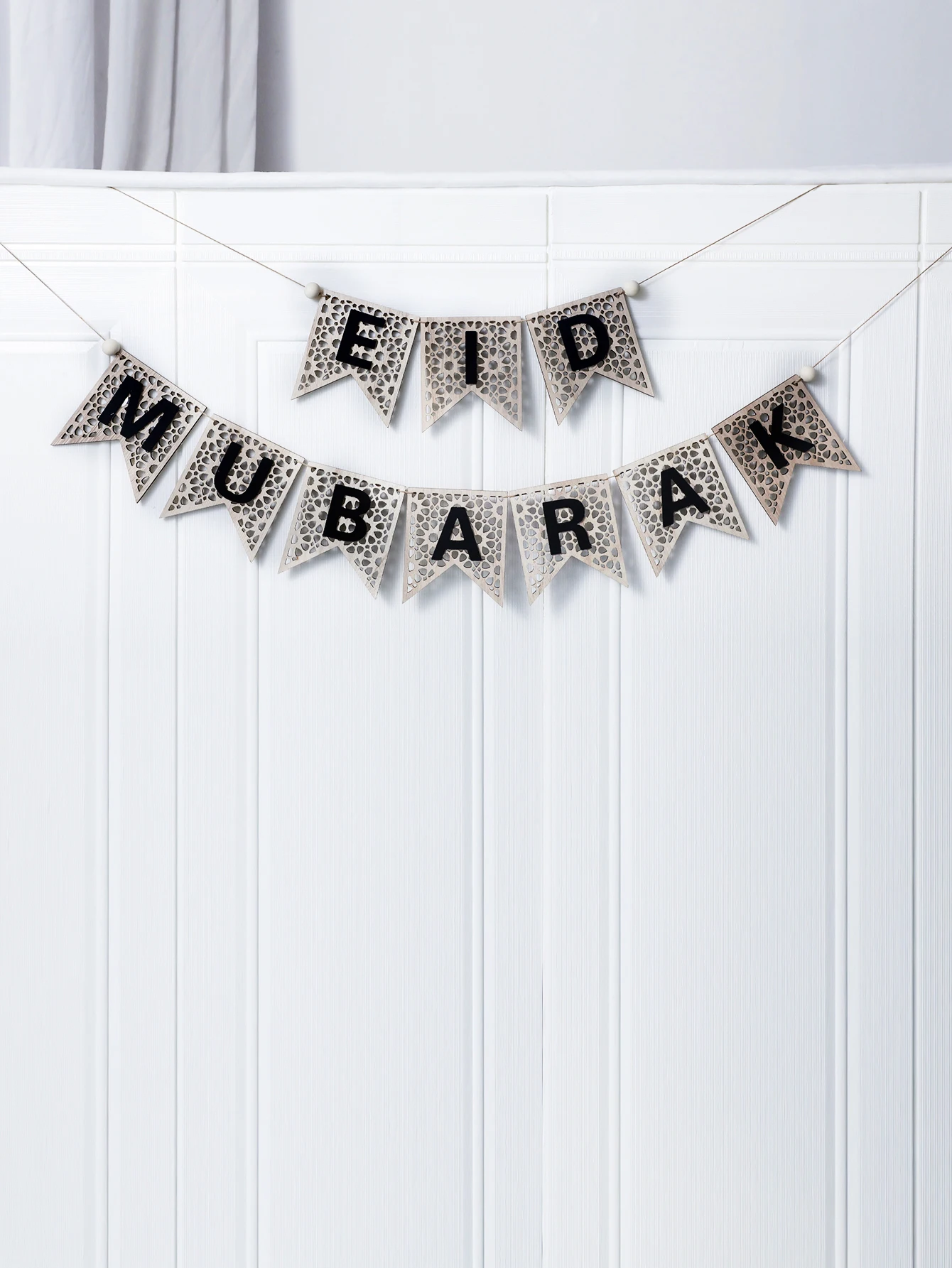 1Pc Wooden Ramadan Muslim Decor Banner Pull Flag Ramadan Kareem Hanging Ornaments Wooden Ornaments Eid Mubarak Happy Gift