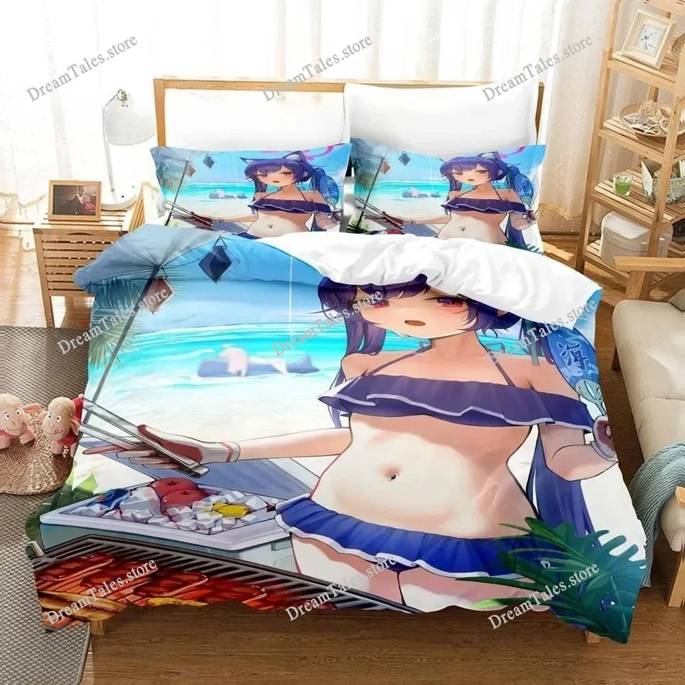 Anime Bed Sheet Kawaii Girl Blue Archive Bedding Set Single Twin Full Queen King Size Bed Set Aldult Kid Bedroom Duvetcover Sets