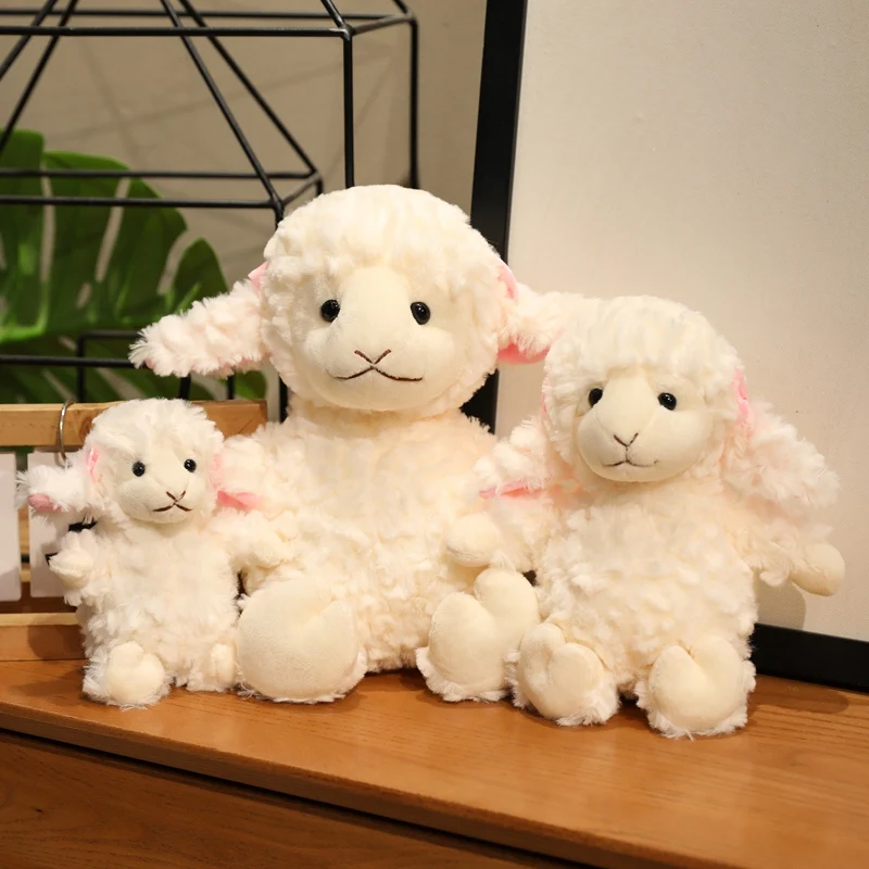 Jouet en peluche mouton blanc doux Kawaii, 16/22/30cm, poupée de couchage en peluche de dessin animé mignon, cadeau d'anniversaire idéal pour les enfants