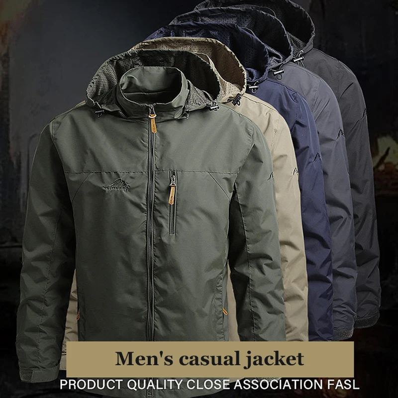 New Men\'s Tactical Jacket Casual Work Coat Autumn Windproof Zip Jacket Outdoor Hiking Sport Hooded Jacket wear-resisted Coat