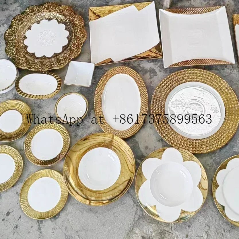 Dinnerware Sets With Gold Rim Ceramic Bowls Bulk Porcelain Plates Hot Sell Cheap