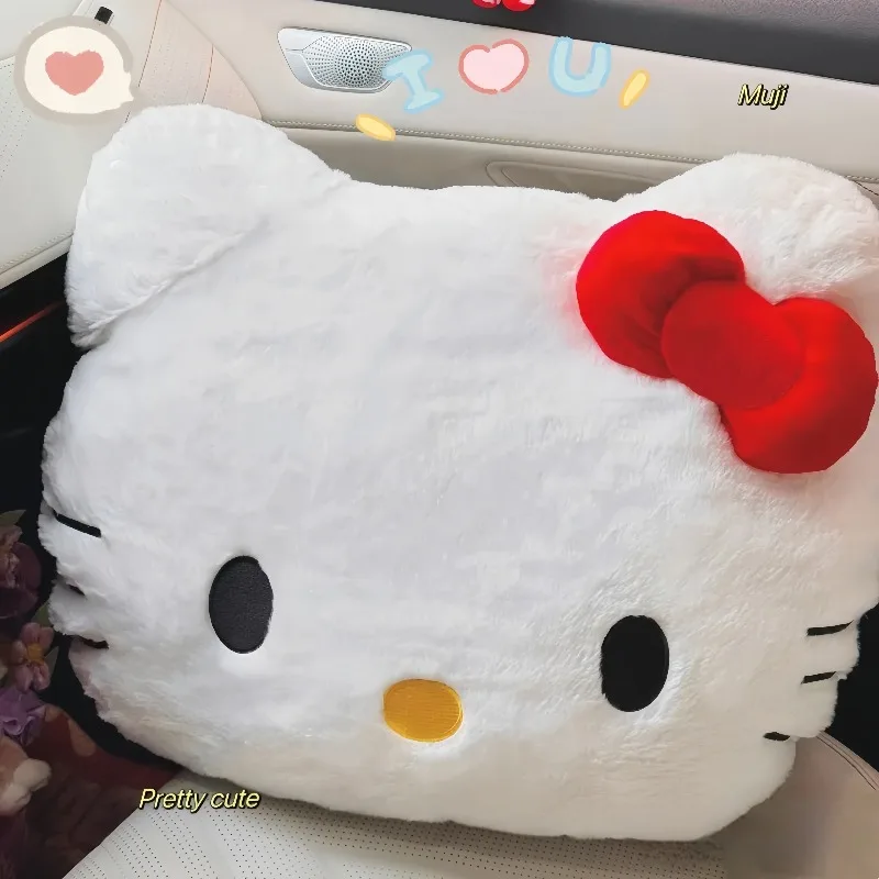

New Kawaii Sanrio Hello Kitty Cute Cat Head Plush Throw Pillow Sofa Headboard Cushion Nap Pillow Car Decoration Toys for Kids