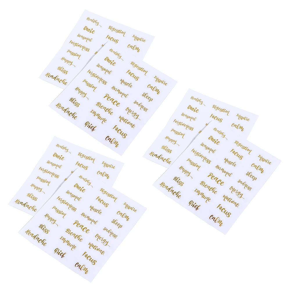 6 Sheets Gold Letter Stickers Golden Oil Bottle Decals Envelope Letters Tag Essential Bottles Labels