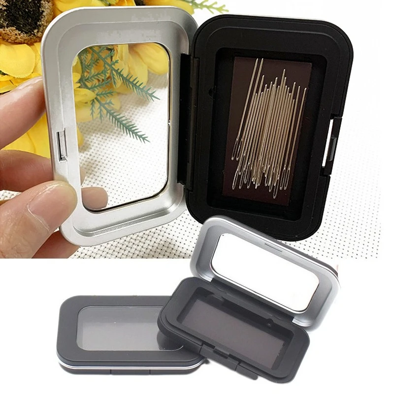 1Pc Magnetische Box Schwarz Rechteck Nähen Nadel Halter Fall Tasten Pins Hand Lagerung Box für Nähen Werkzeug Zubehör