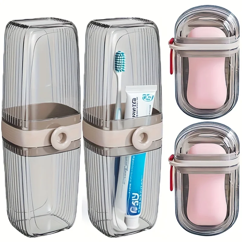 4-Piece Travel Storage Set, Including A Lidded Soap Dish and Toothbrush Travel Case, and A Portable Soap Holder  for Bathrooms