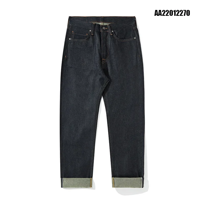 Fashion Mens Denim Pants Heavyweight Japanese Retro Green Classic Straight-leg Mens Jeans