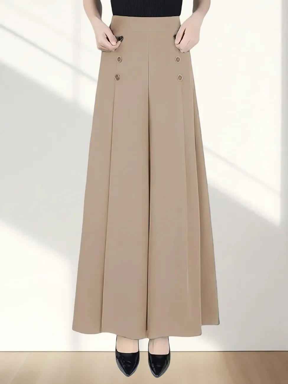 Fashionable Versatile Wide Leg Skirt Pants Women's Ice Silk Summer Cool Loose Big Swing Pants High Waist Slimming Personality...