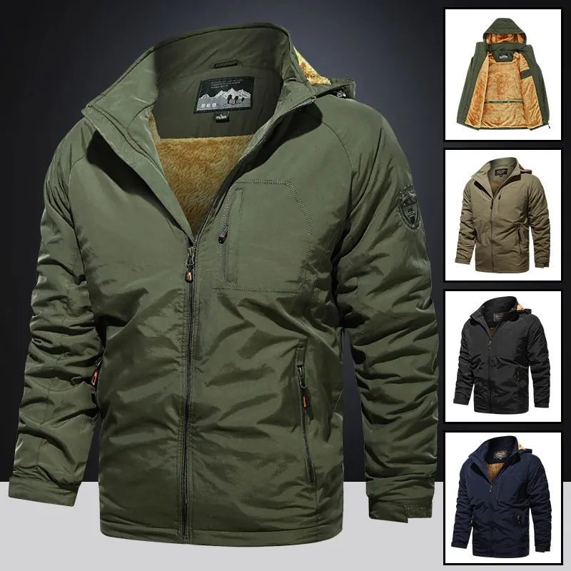

Men's Fleece Lined Casual Sporty Thickened Coat Large Size Warm Cotton Jacket Pure Color Hooded Zipper Fashion City Style