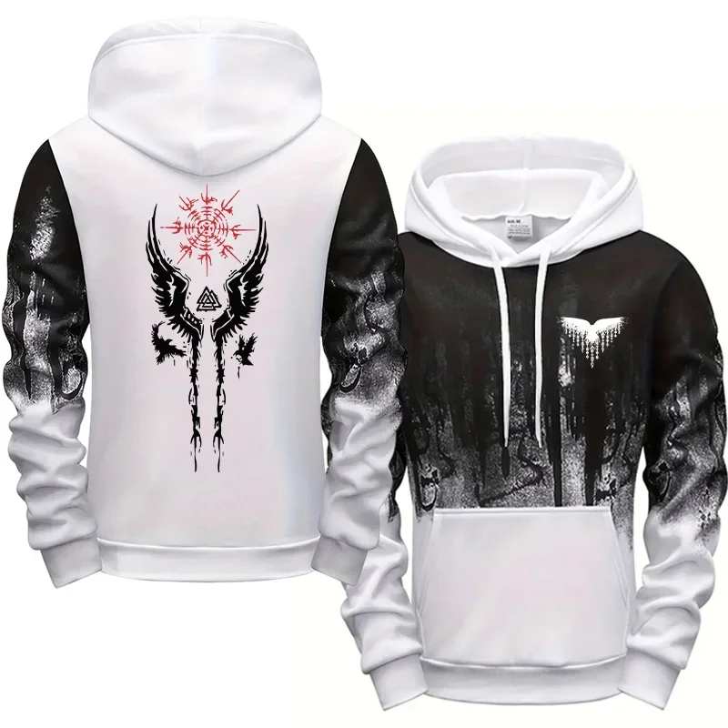 2025 جديد وصول الرجال قمصان سويت شيرت بقلنسوة نمط الغراب القديم هوديس الخريف الشتاء الذكور اليومية ملابس رياضية غير رسمية #1