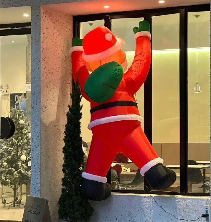 2m Christmas Inflatable Air Model, Backpack Santa Claus Climbed The Wall Hanging Air Model, Luminous Mei Chen Cartoon Decoration