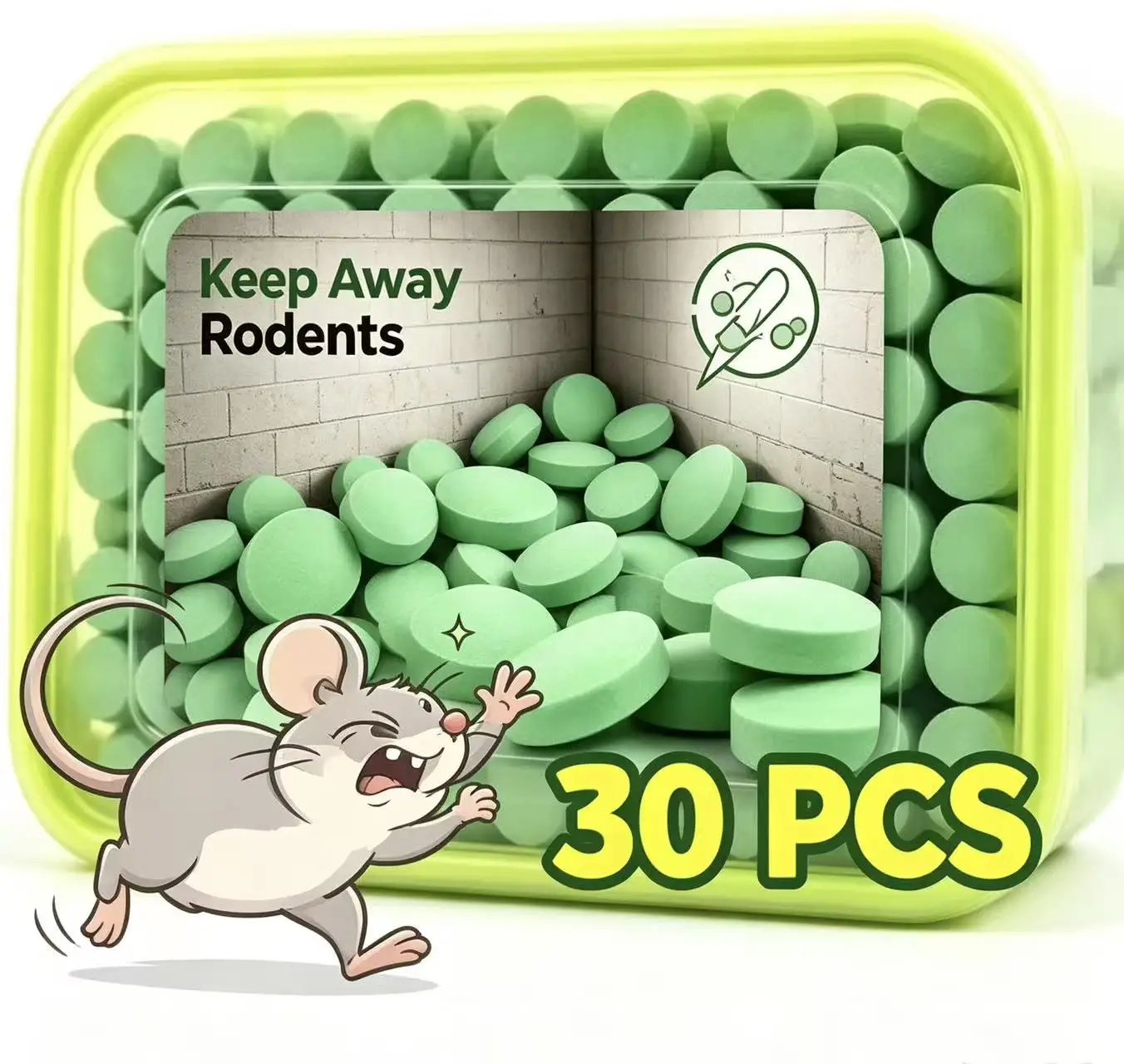 30pcs Mouse Rodent Repellent Green Peppermint Tablets Pest Rodent Repellent Indoor Outdoor Mouse Cockroach Repellent Tablets