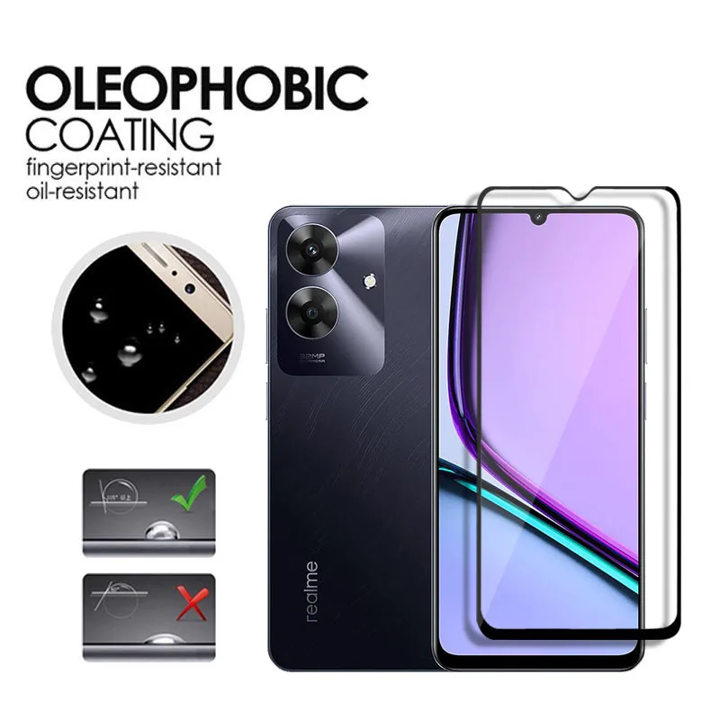 For Realme Note 60 Front Glass for Realme C61 Black Edge Protective Film For Realme Narzo N61 Screen Protector Camera Protector