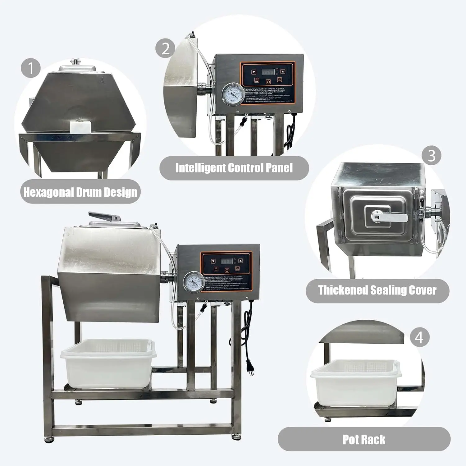 45L/25KG 食品肉硬化ローリング混練機真空ポンプ肉野菜タンブラーマリネステンレス鋼 110V 350 ワット