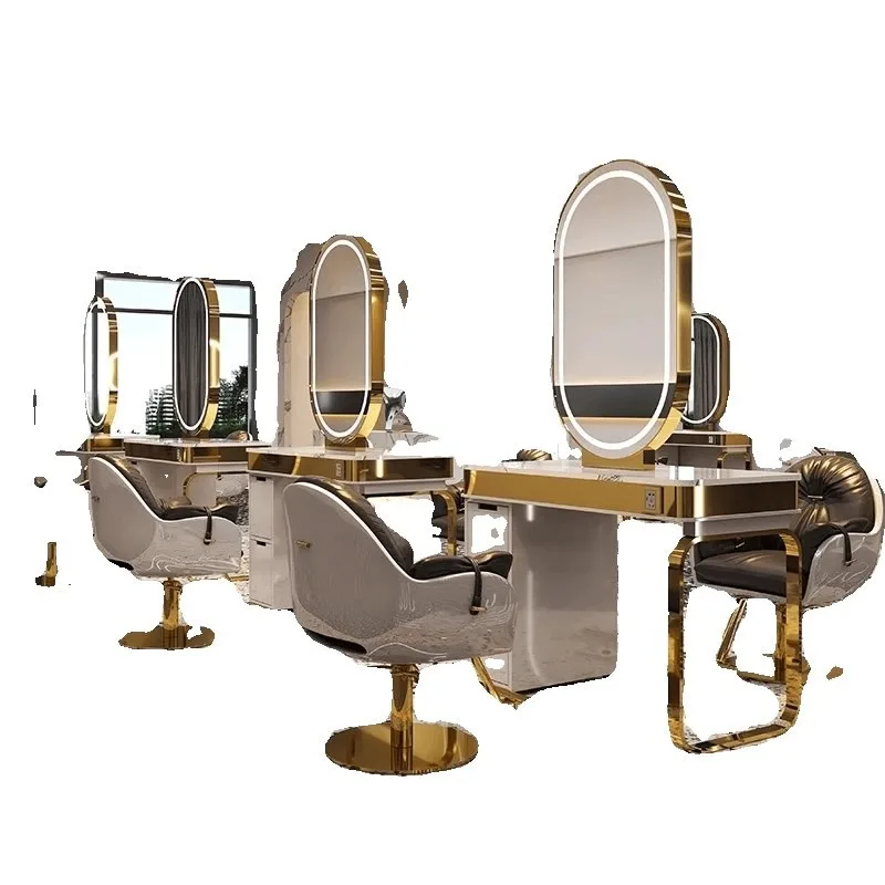 

Hair Salon Stainless Steel Double Sided Hair Mirror Marble Countertop Perm and Dyeing Hair Cutting Mirror