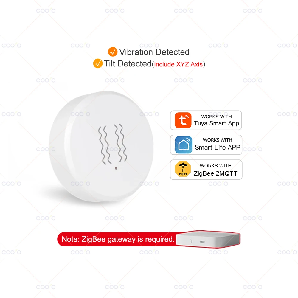 Smart Tuya Zigbee Vibrationssensor, integrierte XYZ-Achse zur Neigungserkennung, App-Benachrichtigung, Echtzeit-Bewegungsschock-Alarmaufzeichnung