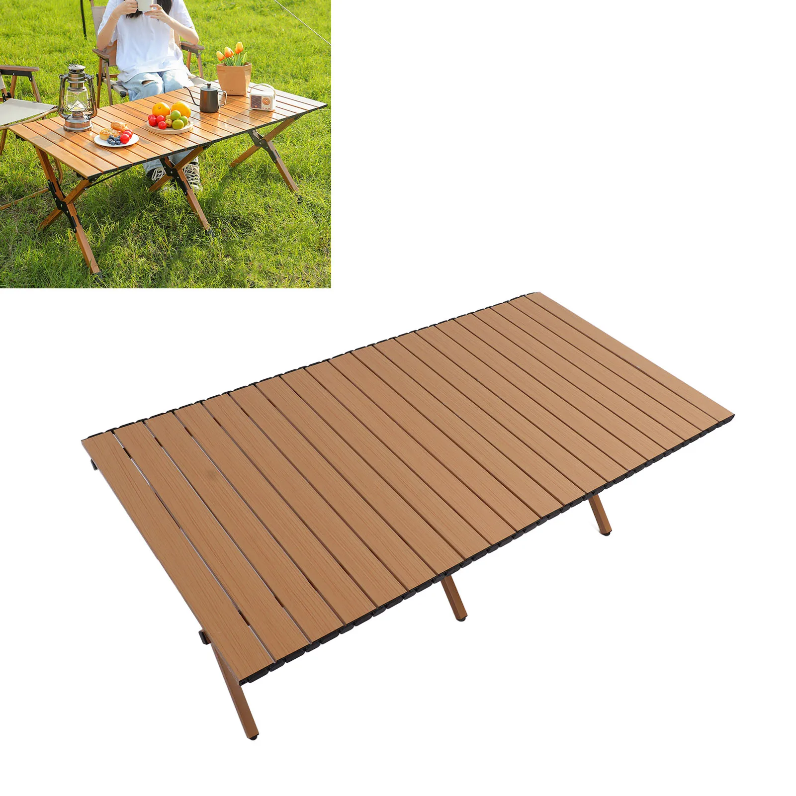 

Camping Side Table 3 Legged Support Iron Wood Color Non Slip Camping Folding Table Folding Lightweight for Picnic