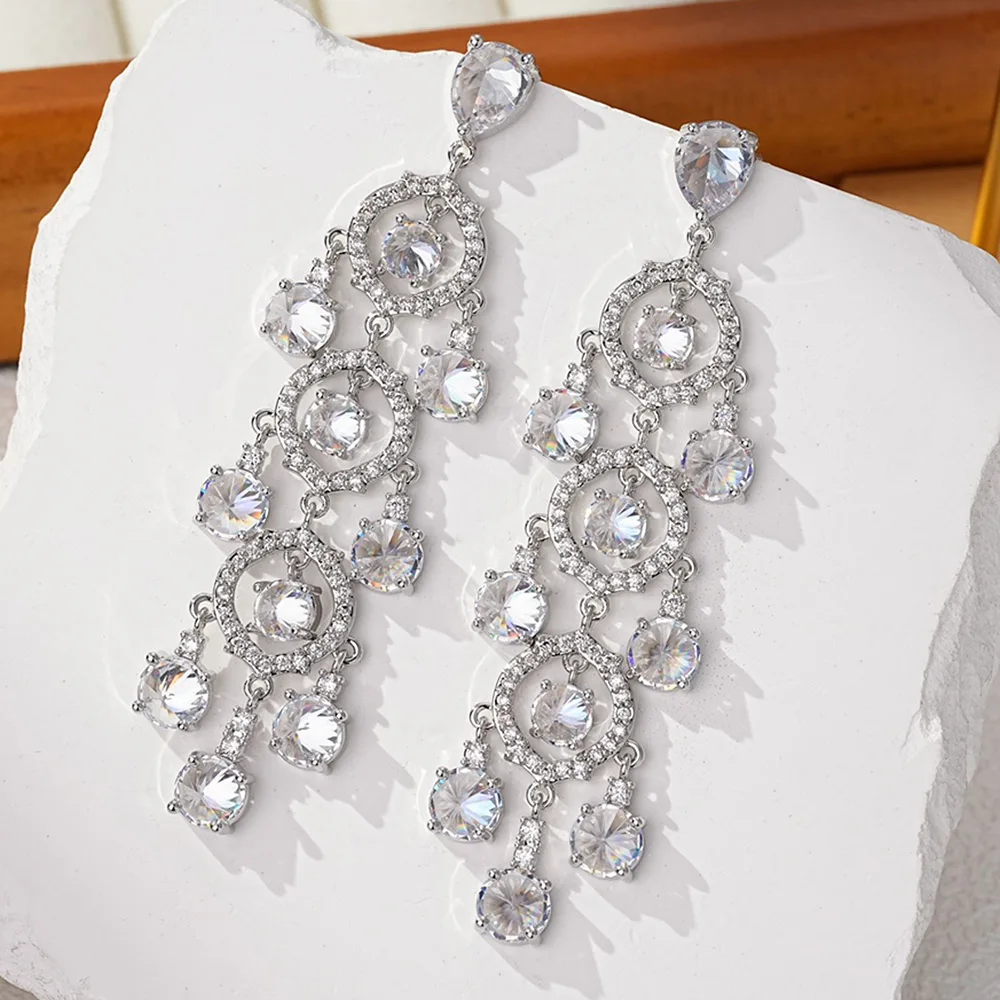 

Missvikki New Gorgeous CZ Luxury Long Pendant Earrings For Women Bridal Wedding Engagement Earrings Hot Popular High Quality