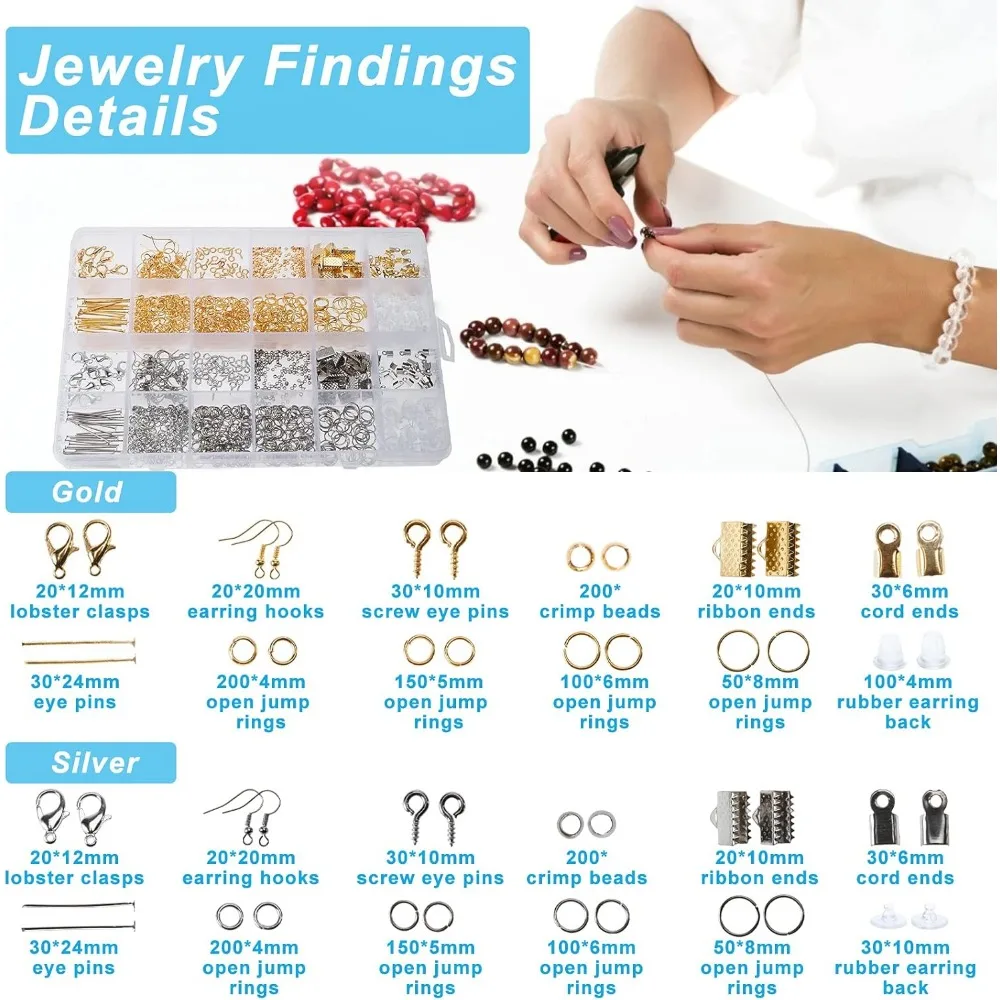Jewelry Making Kit for Adults, Jewelry Making Supplies Kit with 3pcs Premium Jewelry Pliers, 1830pcs Findings, Adjustable Helpi
